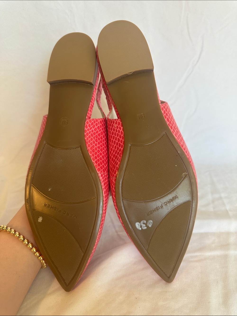 Marc Fisher Pink Pointed Slingback Flats with Textured Finish - Picture 3 of 11